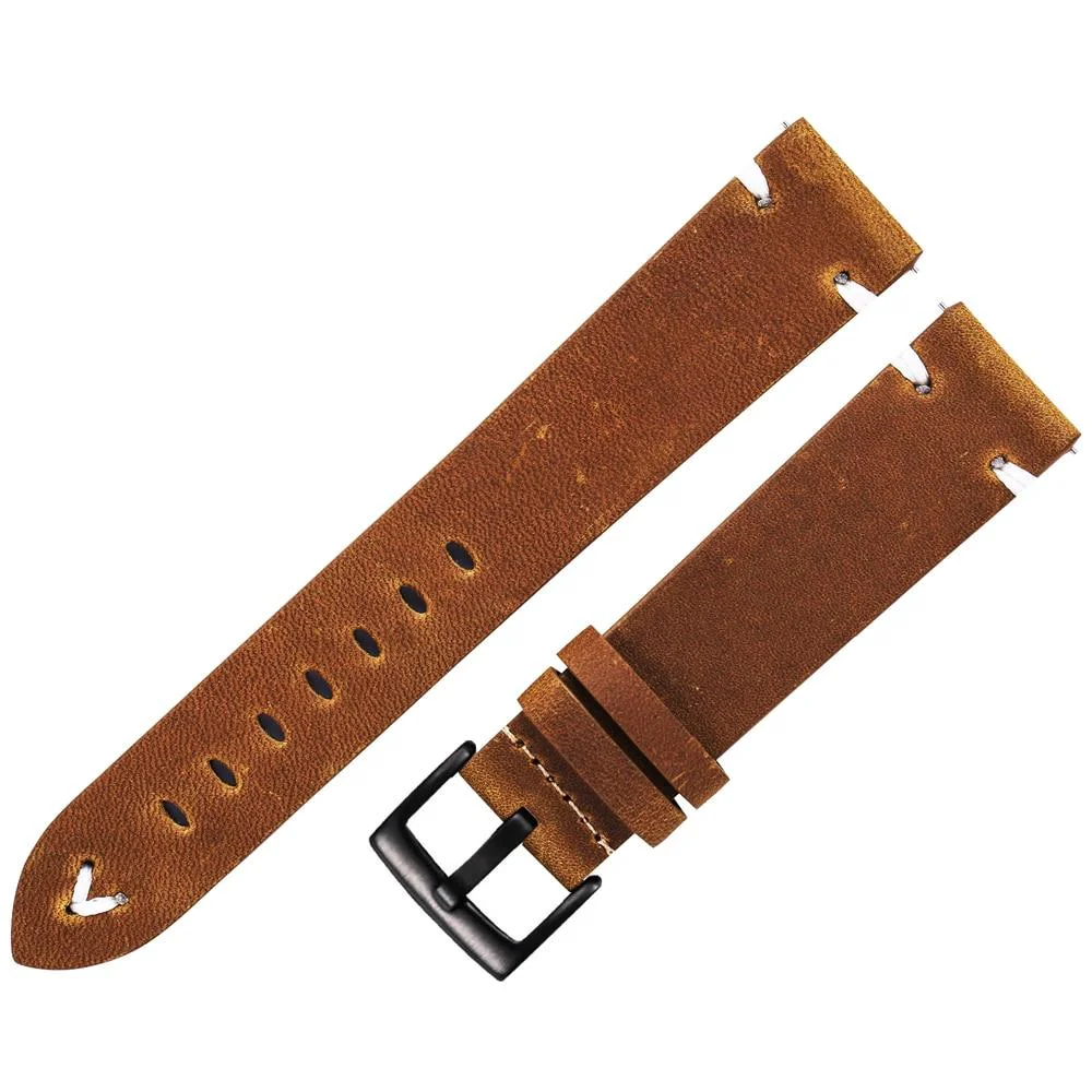 Organic Hubert Handmade Oil Wax Leather Watch Strap With Black Buckle Natural