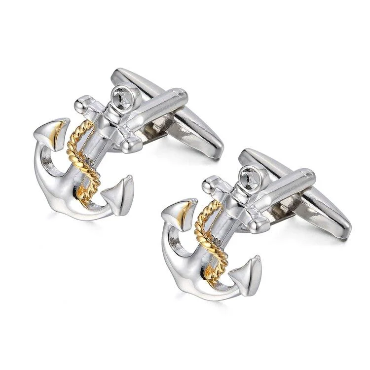 Authentic Anchor With Golden Rope Cufflinks Comfortable