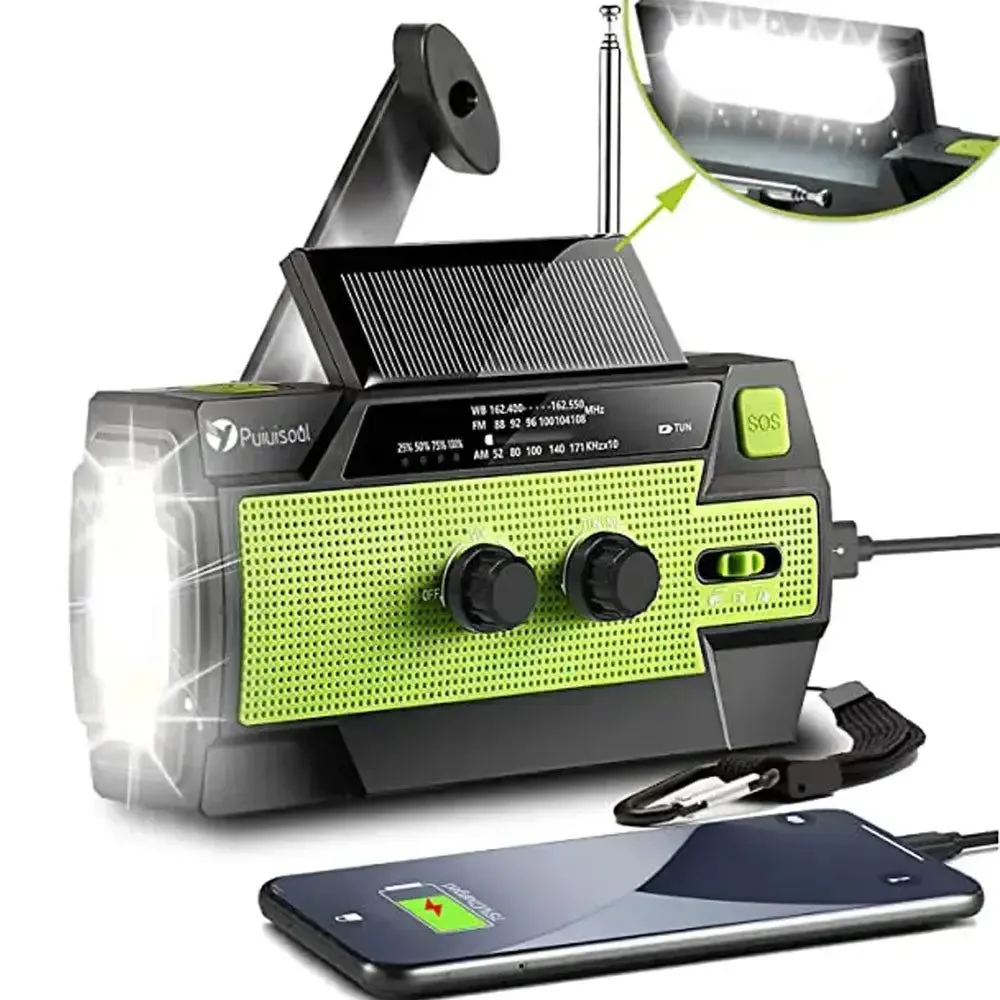 Premium Disaster Prevention Emergency Radio with Solar Hand Crank Rechargeable LED Flashlight and Reading Light Natural
