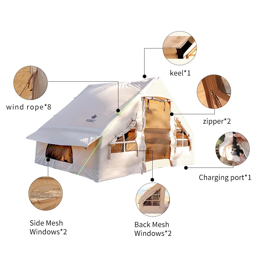 Expertly Made Large Inflatable Camping Tent for 3–4 People – Waterproof Family Cabin Tent with Sun Protection Fashionable