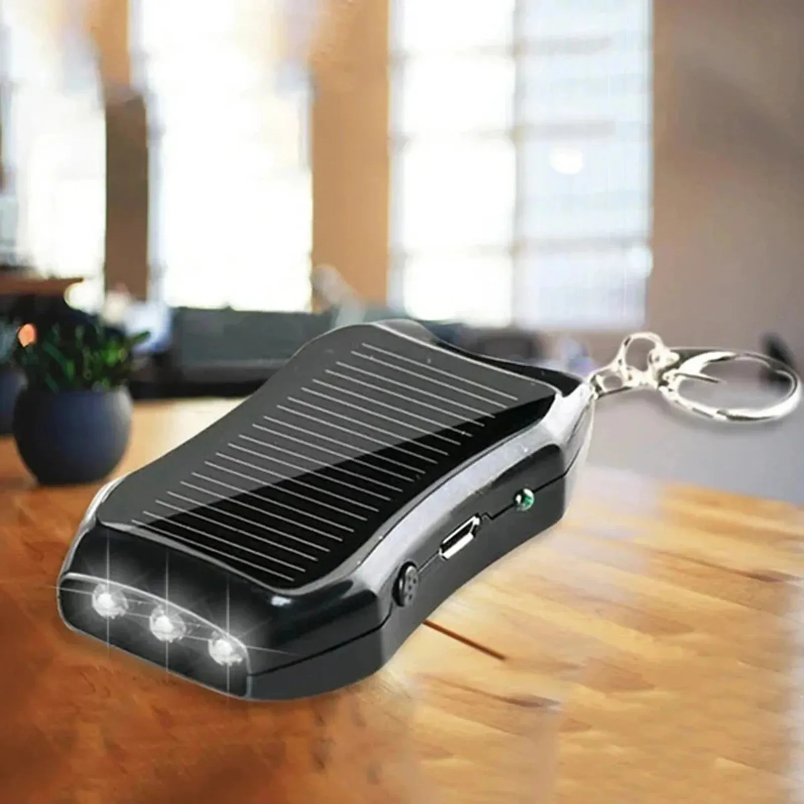 Efficient Cargador solar externo USB con llavero Cargador portátil de 950 mAh con 3 luces LED para senderismo y viajes Verified
