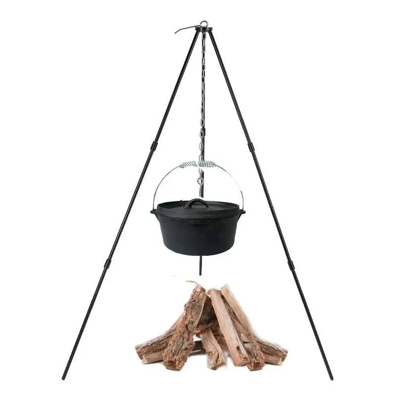 Smart Adjustable Camping Tripod Stand - Lightweight Aluminum Hanging Pot Holder for Outdoor Cooking BBQ Dutch Oven 26-78cm Height Relaxed