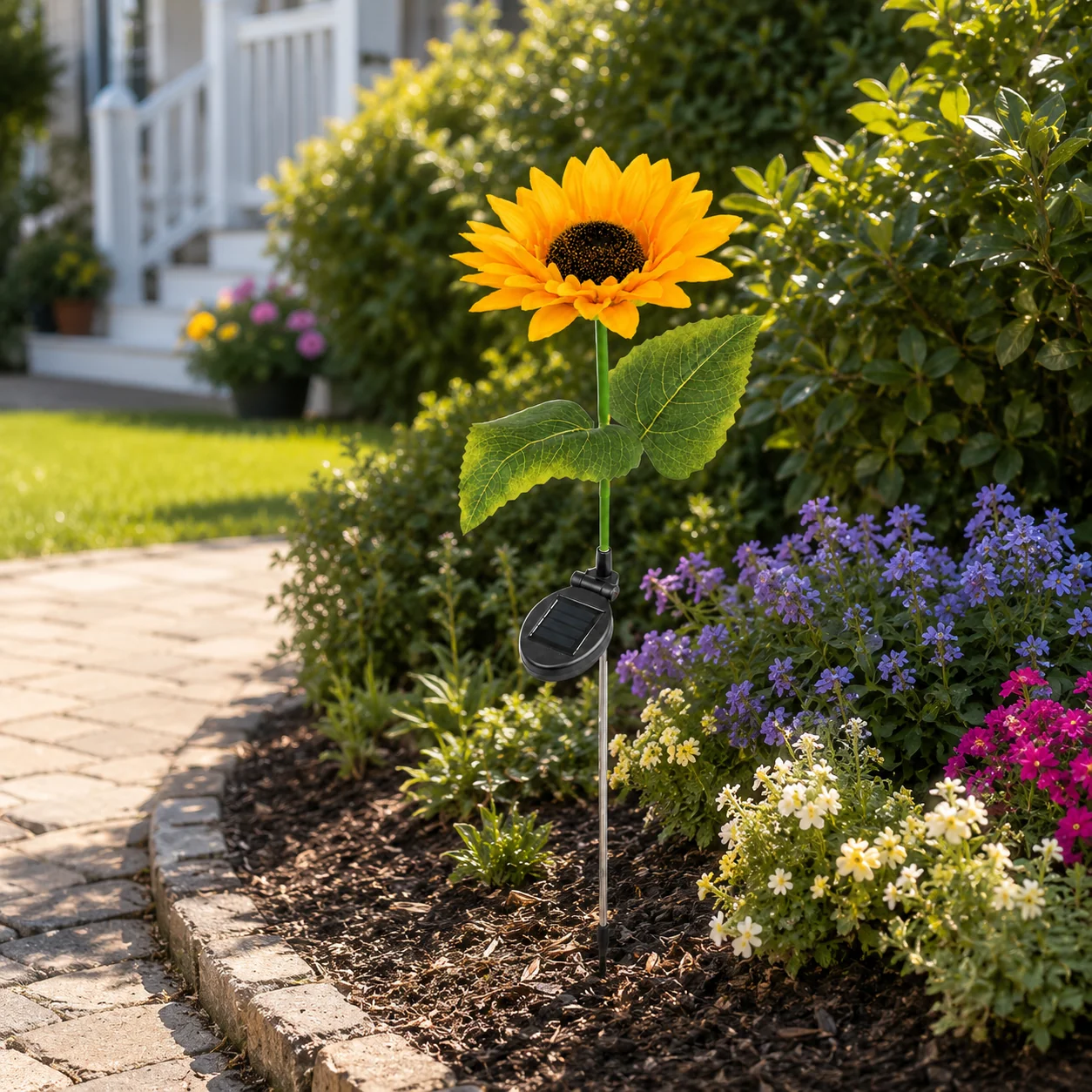 High-Performance Solar Sunflower Garden Stake Light-Warm Bloom Glow for Pathways Garden Beds Durable