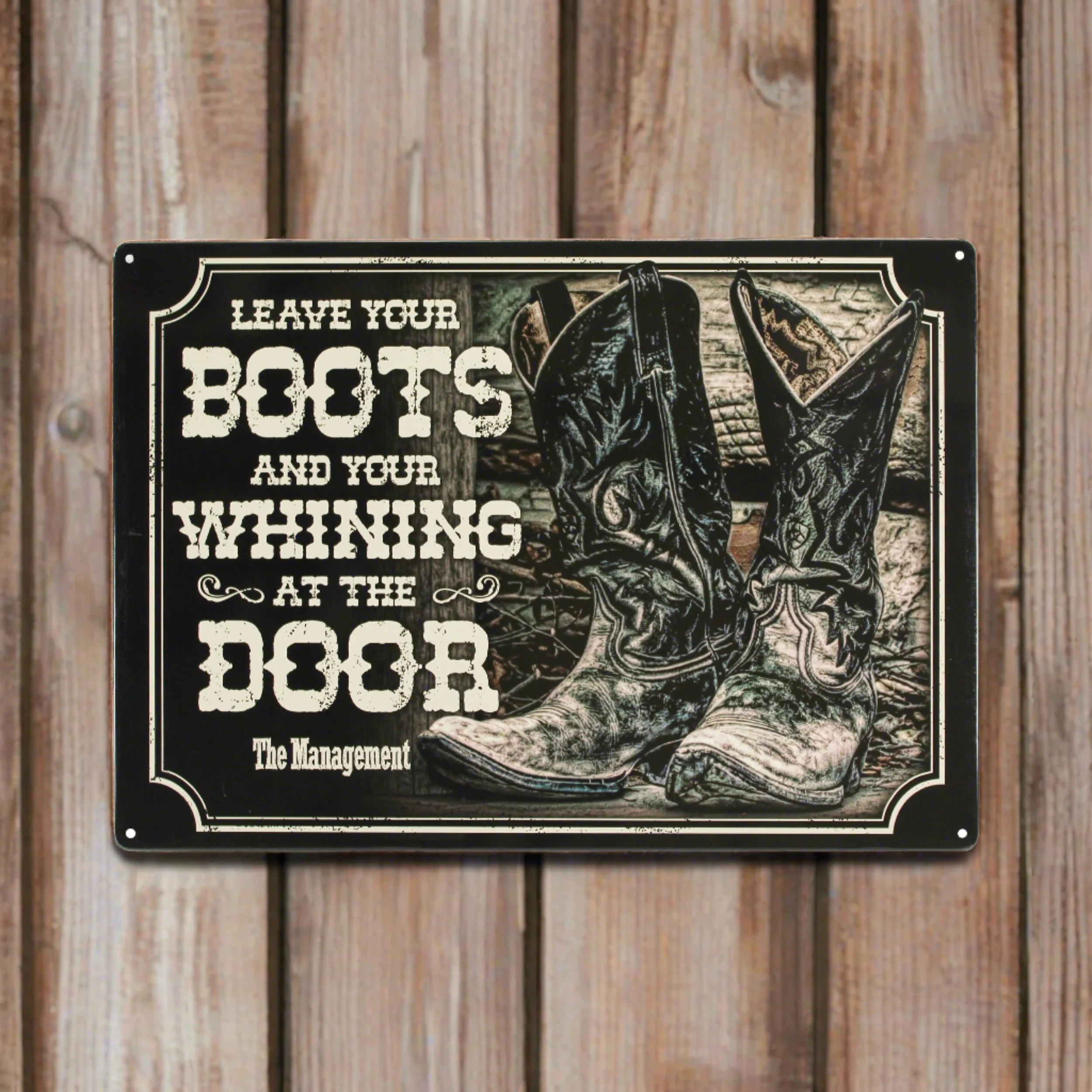 Fast Tin Sign 12in x 17in-Boots and Whining at Door Flexible