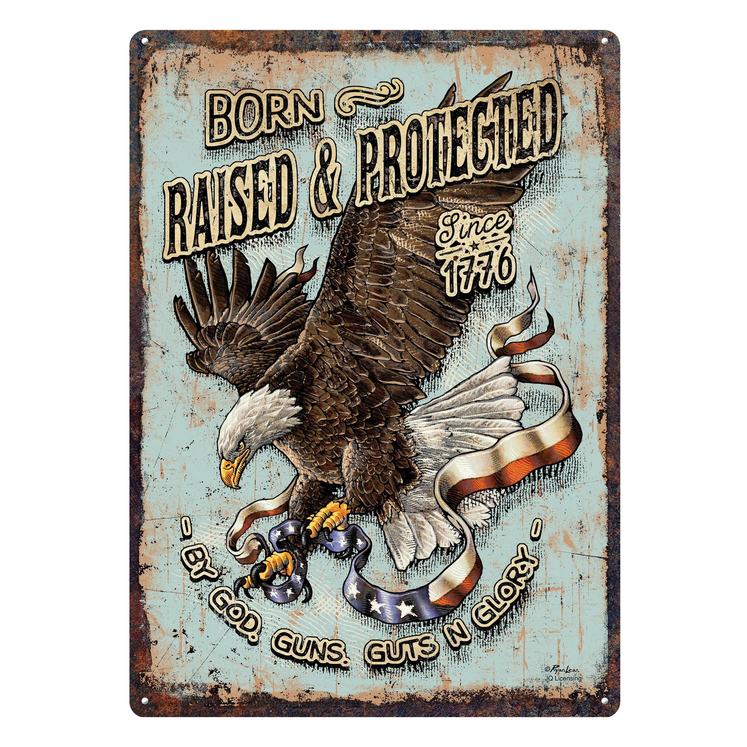 Artisan Tin Sign 12in x 17in-Born Raised and Protect Quality