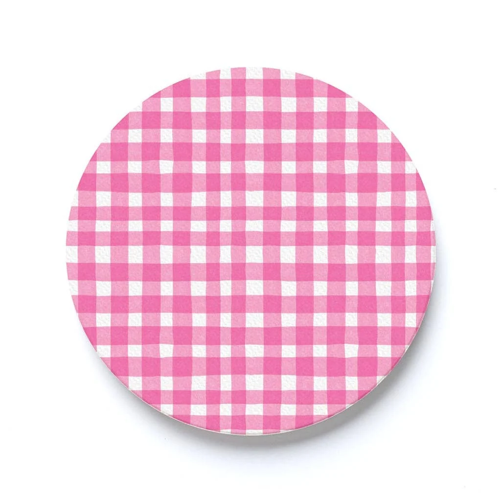Sophisticated Pink Plaid Car Coaster Set Excellent