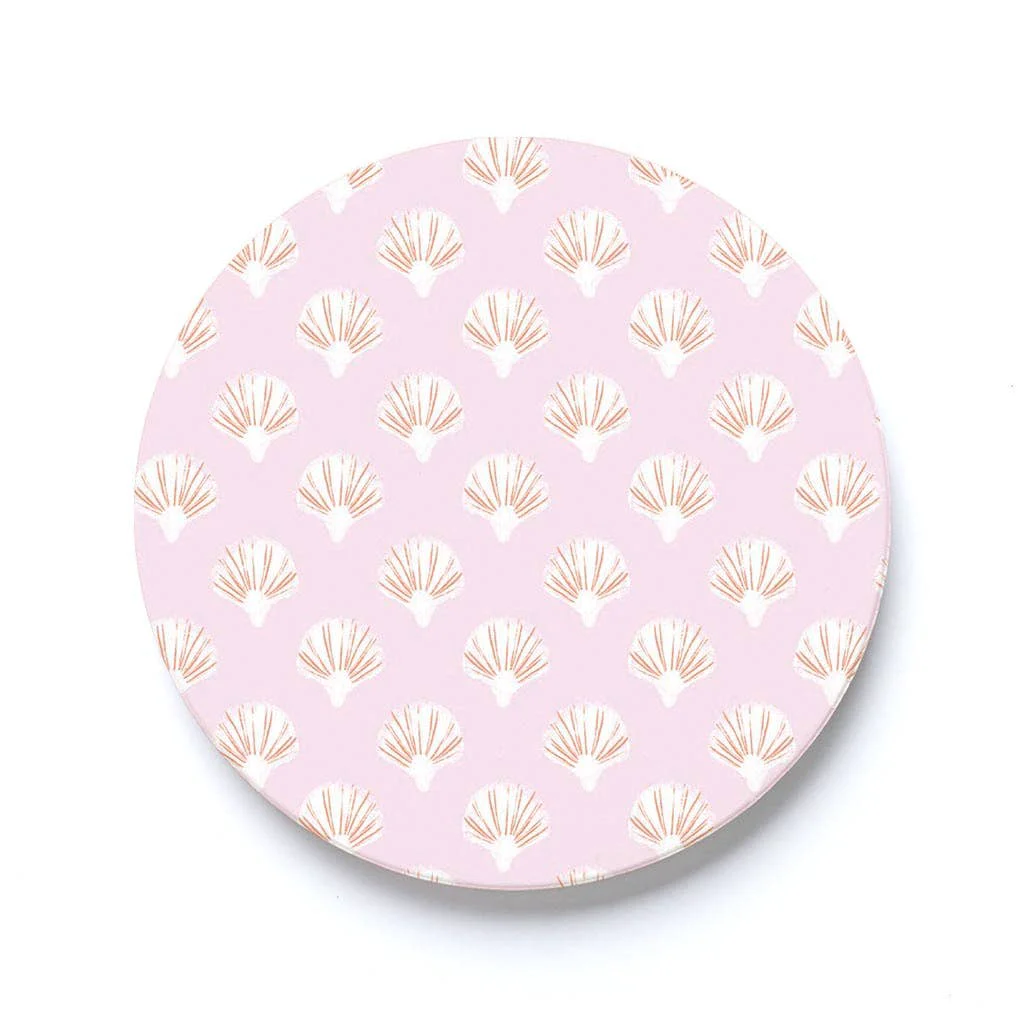 Long-Lasting Pink Shell Pattern Car Coaster Set Solid
