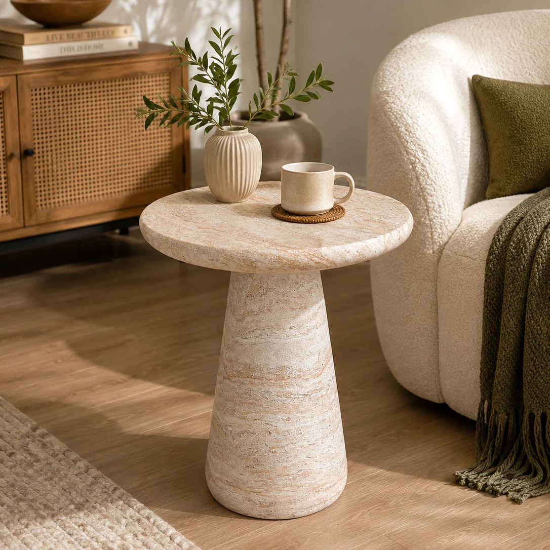 Pure Faux Travertine Cone-Shaped Side Table Soft