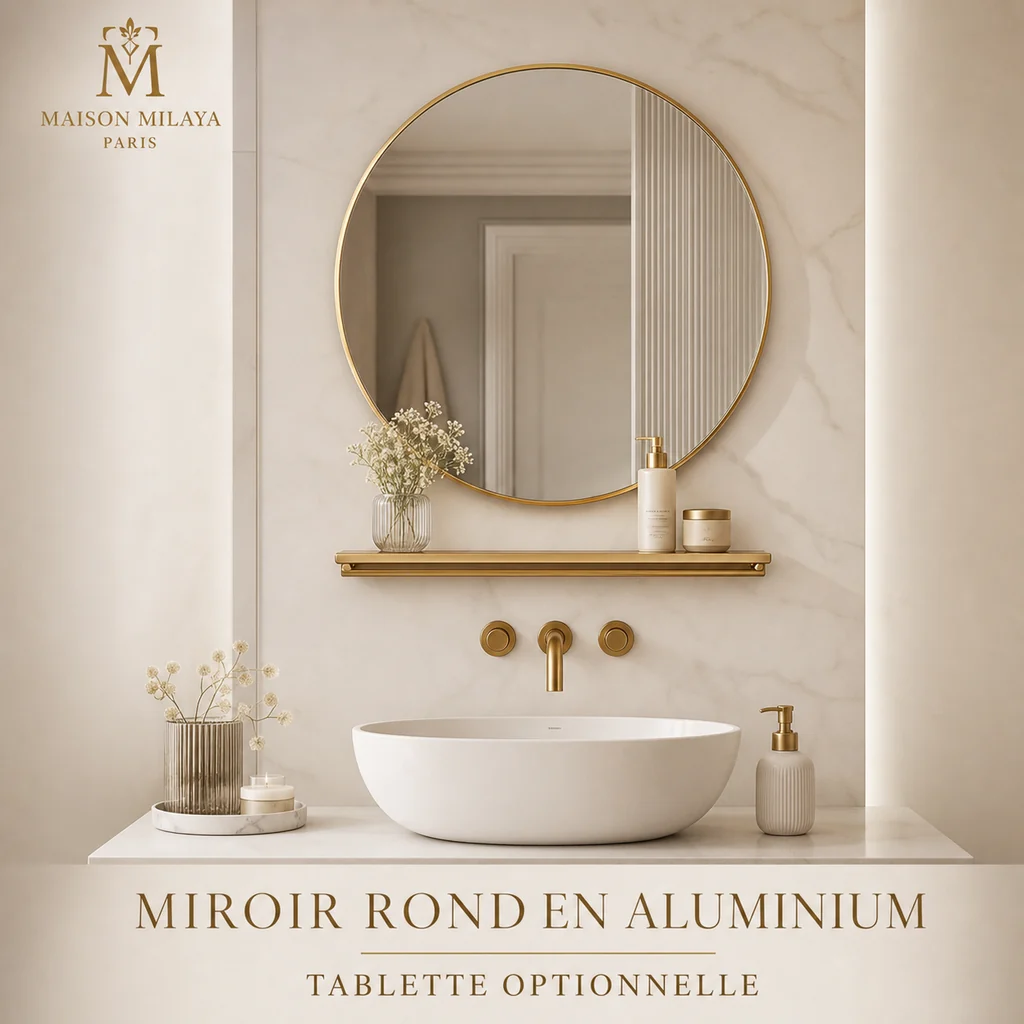 Top-Quality Miroir Rond en Aluminium avec Tablette – Maison Milaya Secure