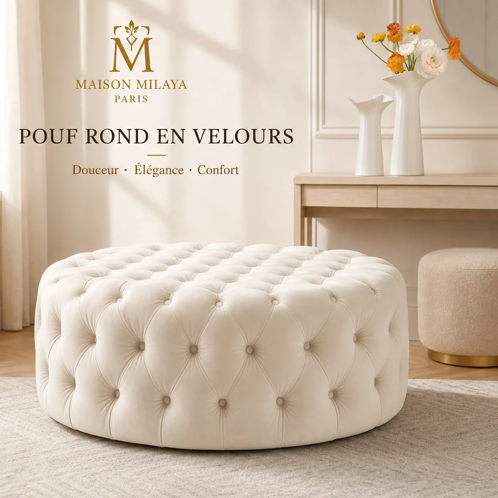 Smooth Pouf Rond en Velours – Maison Milaya Minimalist