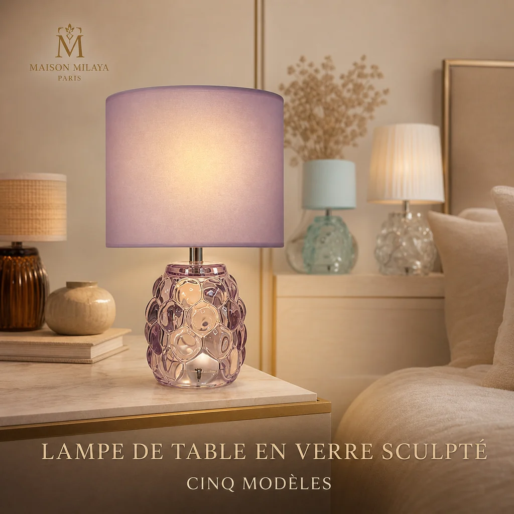 Elegant Lampe de Table en Verre Sculpté – Maison Milaya Authentic