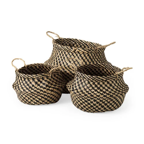 Smart Gaia 17.7L x 17.7W x 20.5H Set of 3 Light and Dark Brown Cross Patterend Belly Seagrass Basket Selected