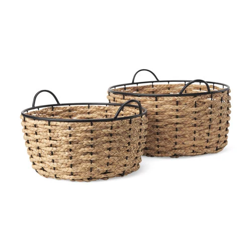 High-Performance Braelyn 17.3L x 17.3W x 10.6H Set of Two Woven W Metal Detail Round Baskets Eco-Friendly