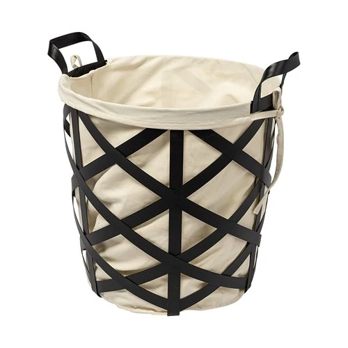 Genuine Liya 18L x 15W Black Metal Basket with Cream Fabric Liner Elegant