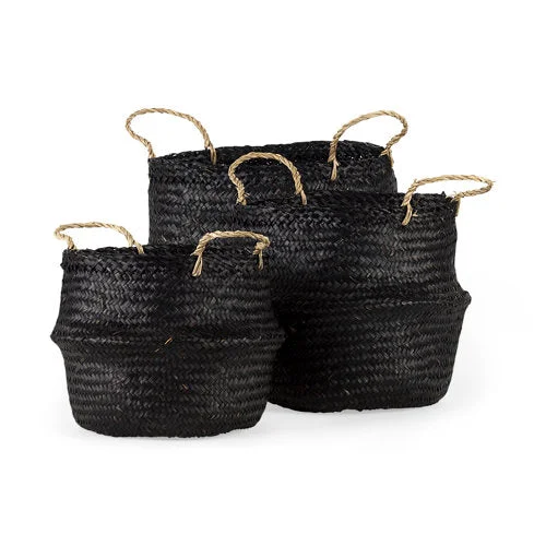 Fast Ella 9.8L x 9.8W x 11.0H Set of 3 Black Seagrass Basket W Light Brown Handles Top-Quality