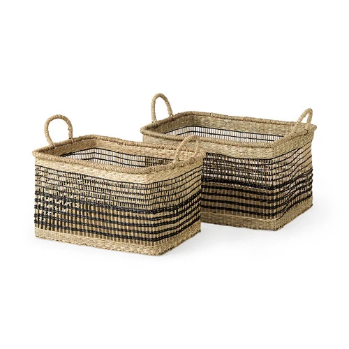 Natural Nia 18.5L x 13.4W x 14.6H Set of 2 Light Brown Seagrass Rectangular Basket with Handles Smart