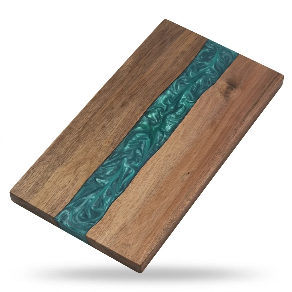 High-End Acacia Serving Board with Blue Resin River Chop or Serve World-Class