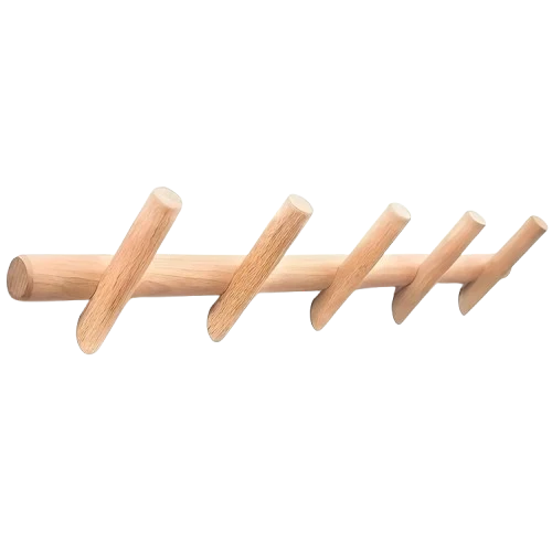 Genuine Solid Oak Wall Coat Rack 5 Hooks Fixings Included Safe