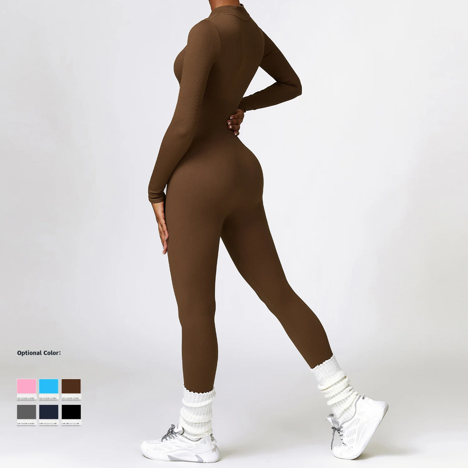 Premium Women's Long Sleeve Yoga Jumpsuit Zipper Tummy Control High-Intensity Versatile