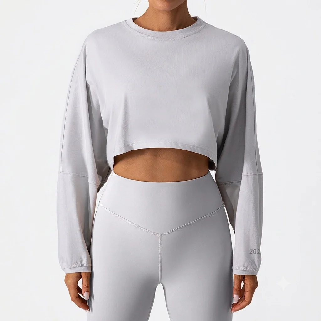 Elegant Women's Long Sleeve Yoga Top Loose Crewneck Active Shirt Fine