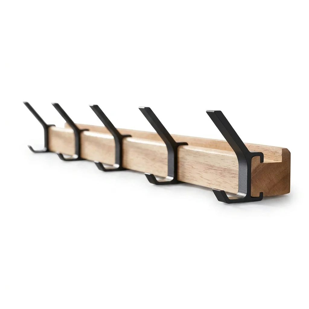 Dependable Wall-Mounted Coat Rack 5 Movable Wooden Hooks Casual