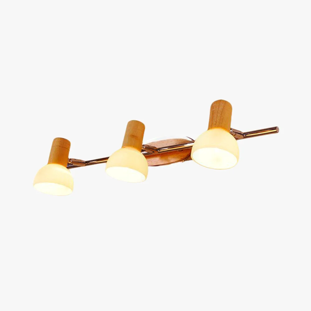 Detailed Ozawa Gewölbte Spiegelfront Waschtisch-Wandleuchte aus Holz 3-flammig Practical