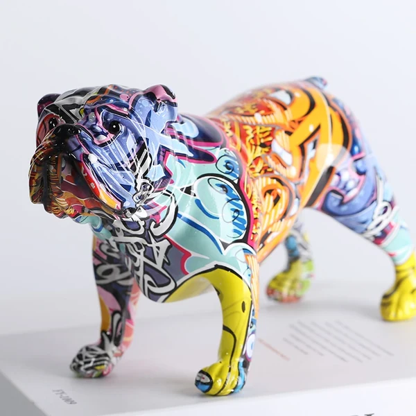 Fashionable Graffiti English Bulldog Resin Sculpture Dependable