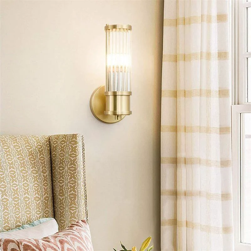 Expertly Made Modern Brass Gold Crystal Wall Sconce Fine