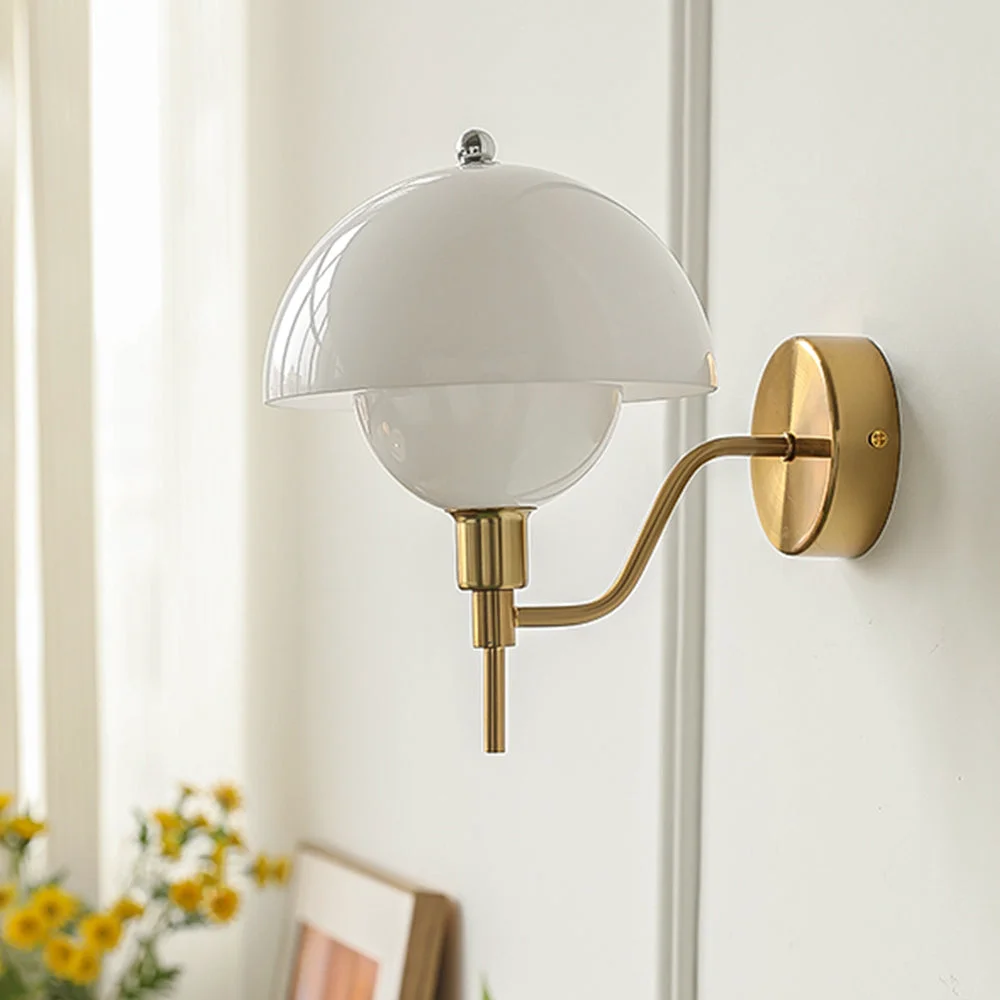 Smooth French Mushroom Glass Wall Lamp Safe