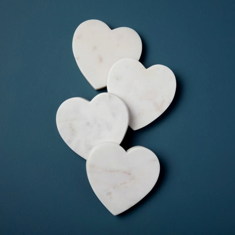 Original Design White Marble Heart Coasters - Set of 4 Selected