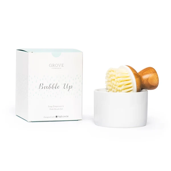 Safe Grove Co. Bubble Up Dish Soap Dispenser Brush Set – Effortless Ergonomic Cleaning Relaxed