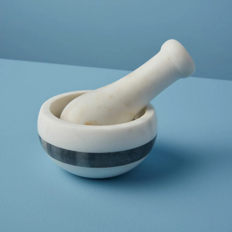 Unique White Gray Marble Mortar Pestle Lightweight