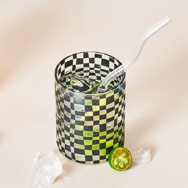 Traditional Retro Checkerboard Glass Cup Recyclable