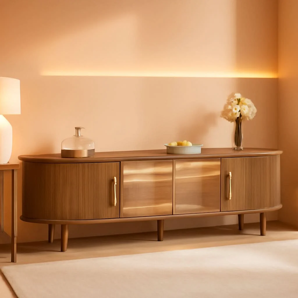 User-Friendly 70 Inch Walnut TV Entertainment Center With LED Lighting Consistent