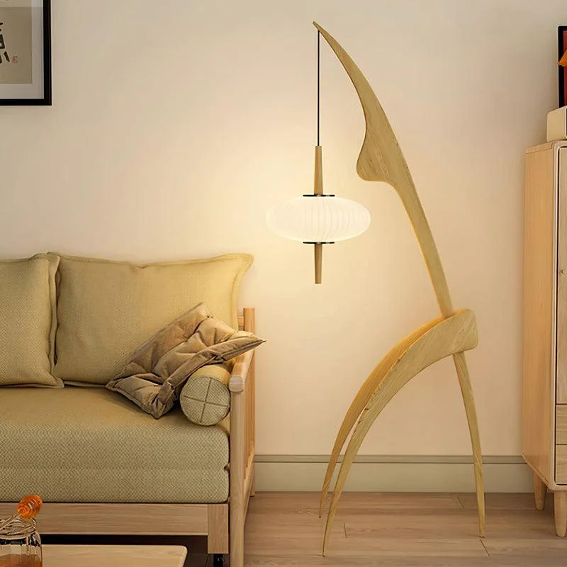 Elegant Mantis Wood Floor Lamp Relaxed