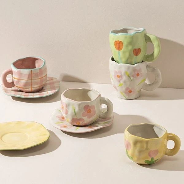 Green Ceramic Floral Coffee Cup Selected