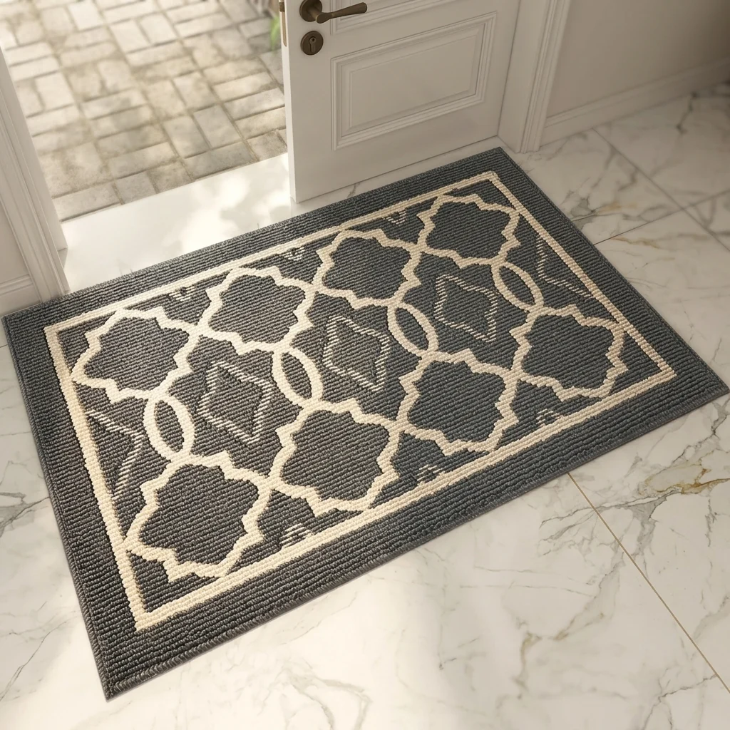 Minimalist Geometric Kilim Door Mat Traps Dirt Moisture Grips Recyclable