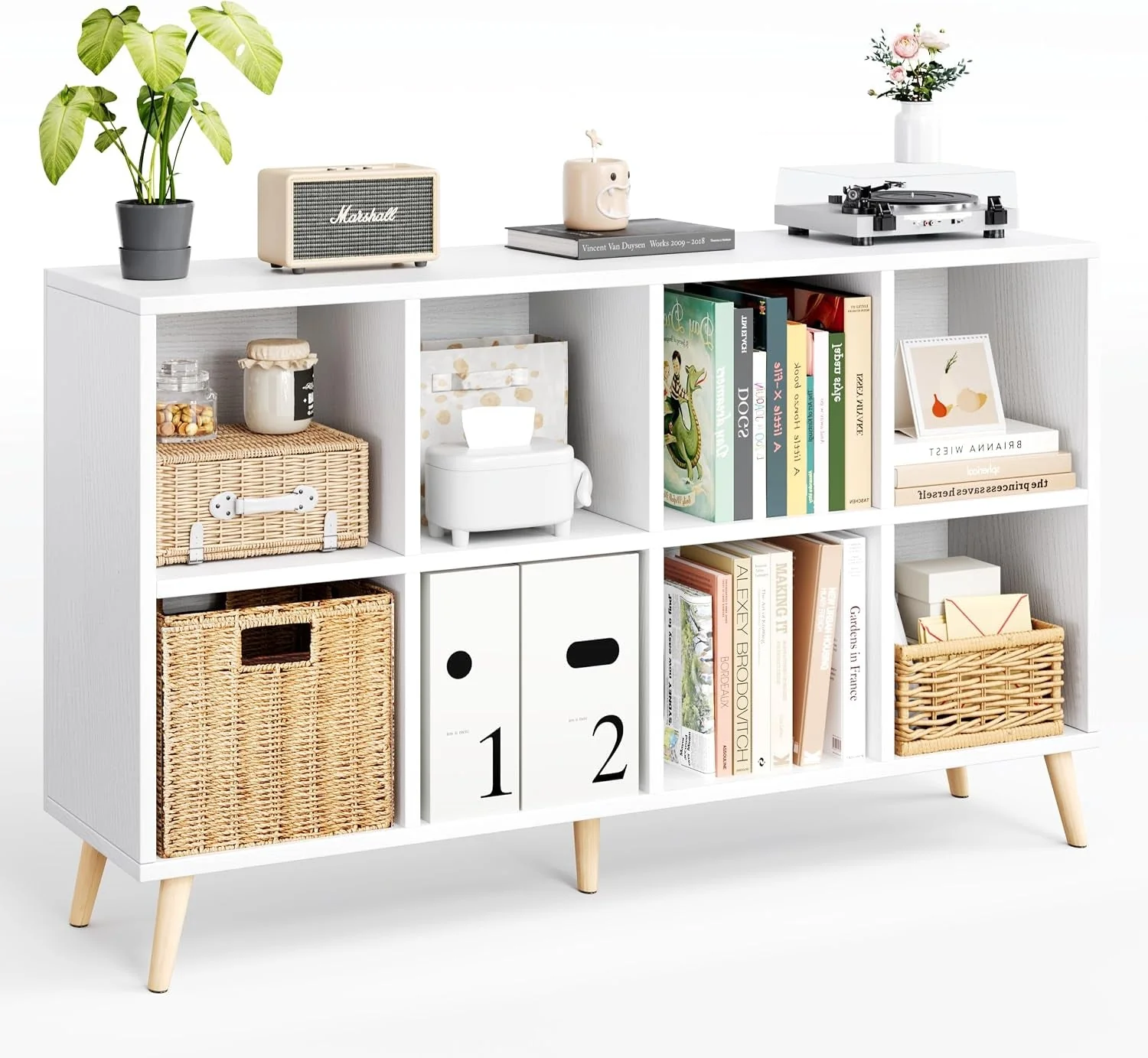 World-Class standing White Eight Cube Wooden Bookshelf Organizer Crafted