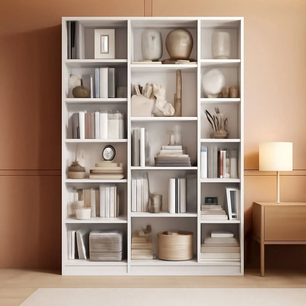Lightweight Triple Wide White Bookshelf 6 Tier 74 Inch Tall Unit Eco-Friendly