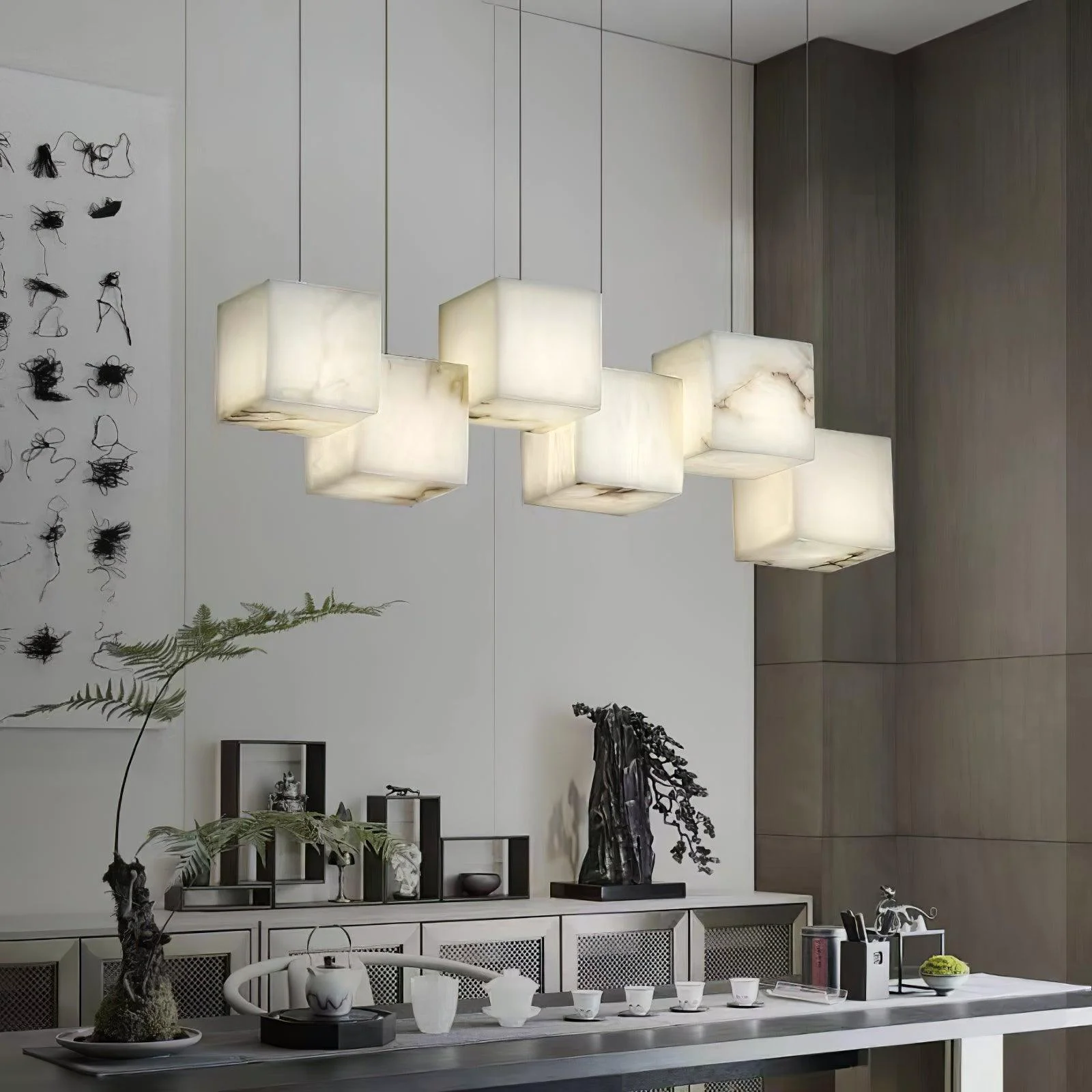 Modern Alabaster Box Chandelier Genuine