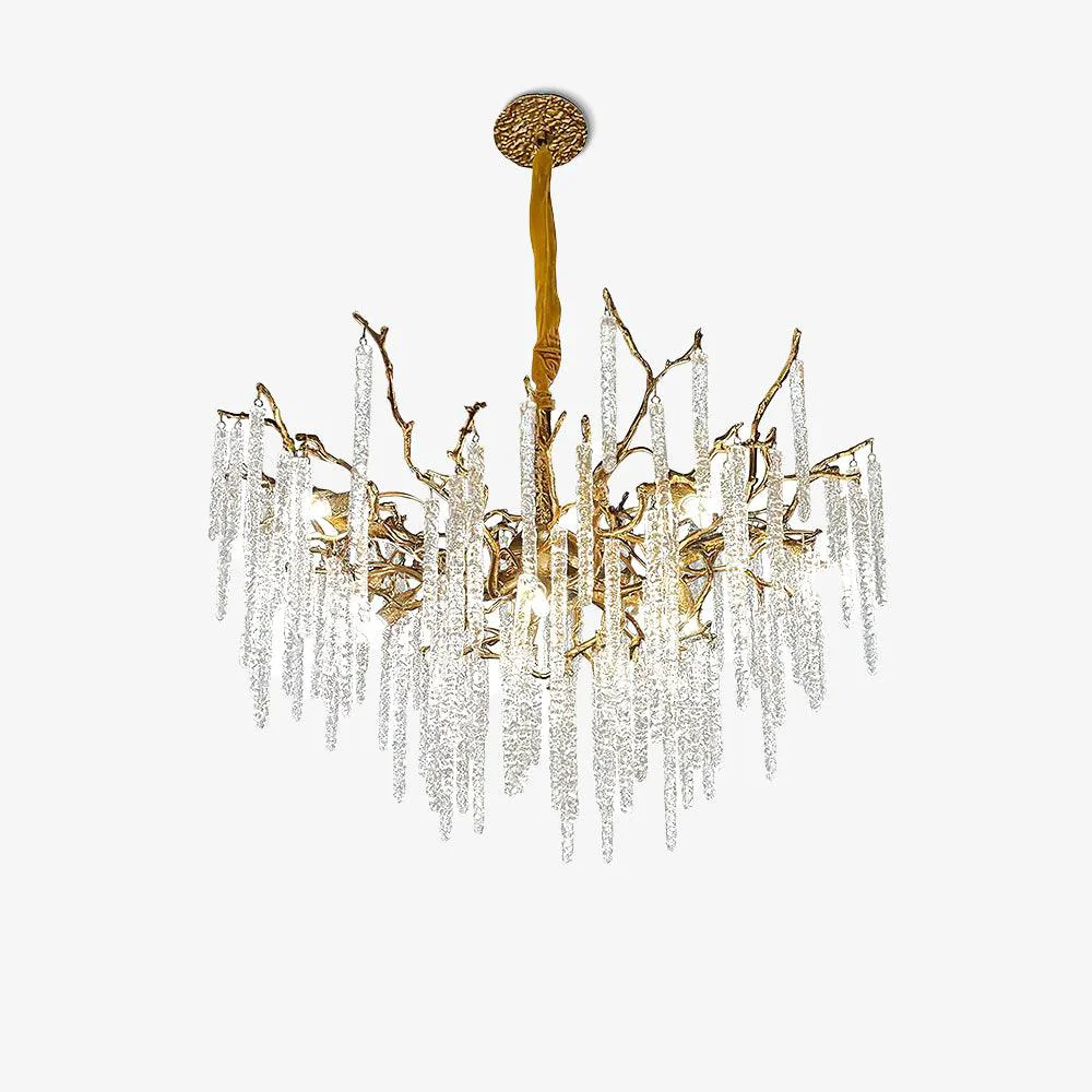 Carefully Designed Crystal Icicles Branch Brass Chandelier Minimalist