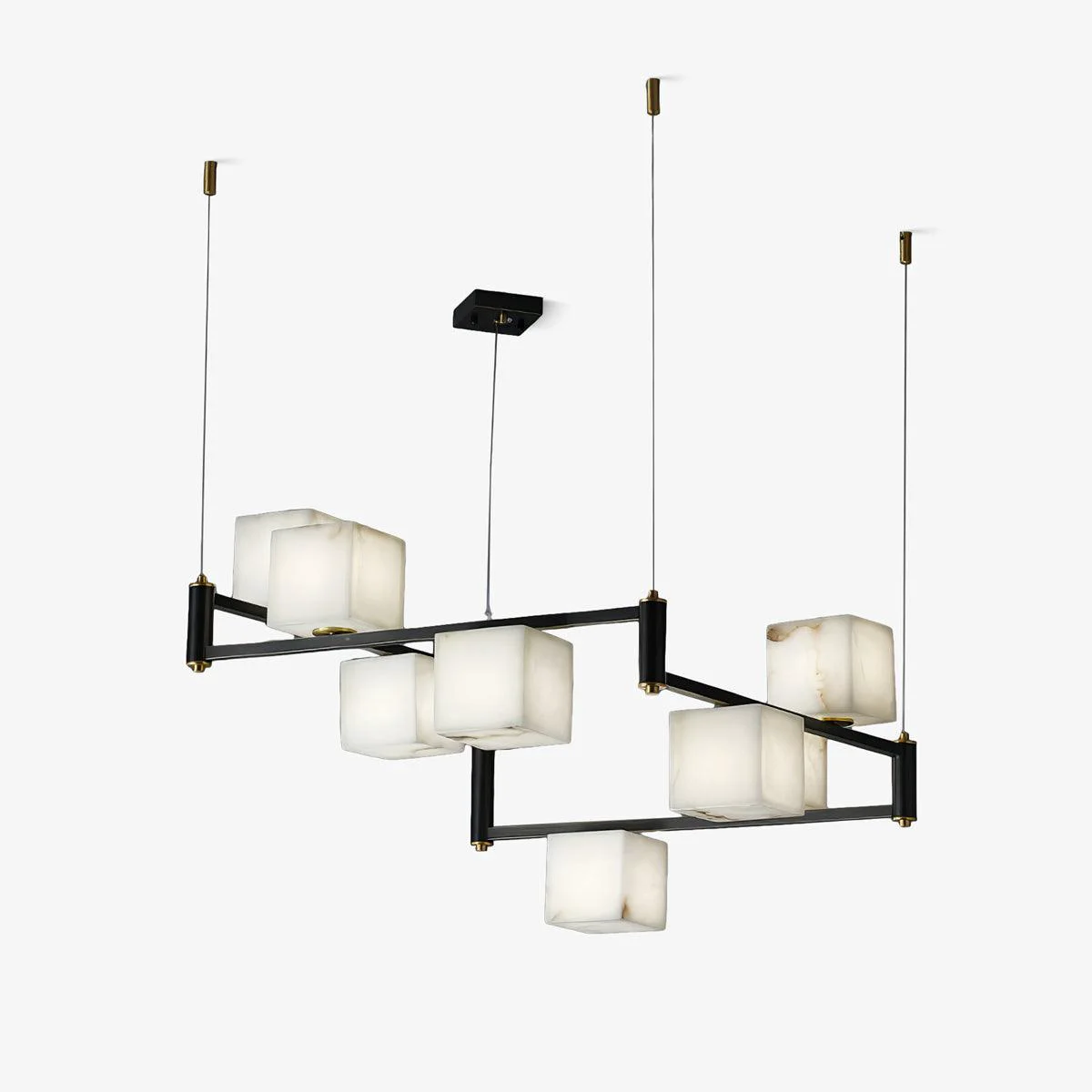 High-Quality Alabaster Square Box Chandelier Detailed