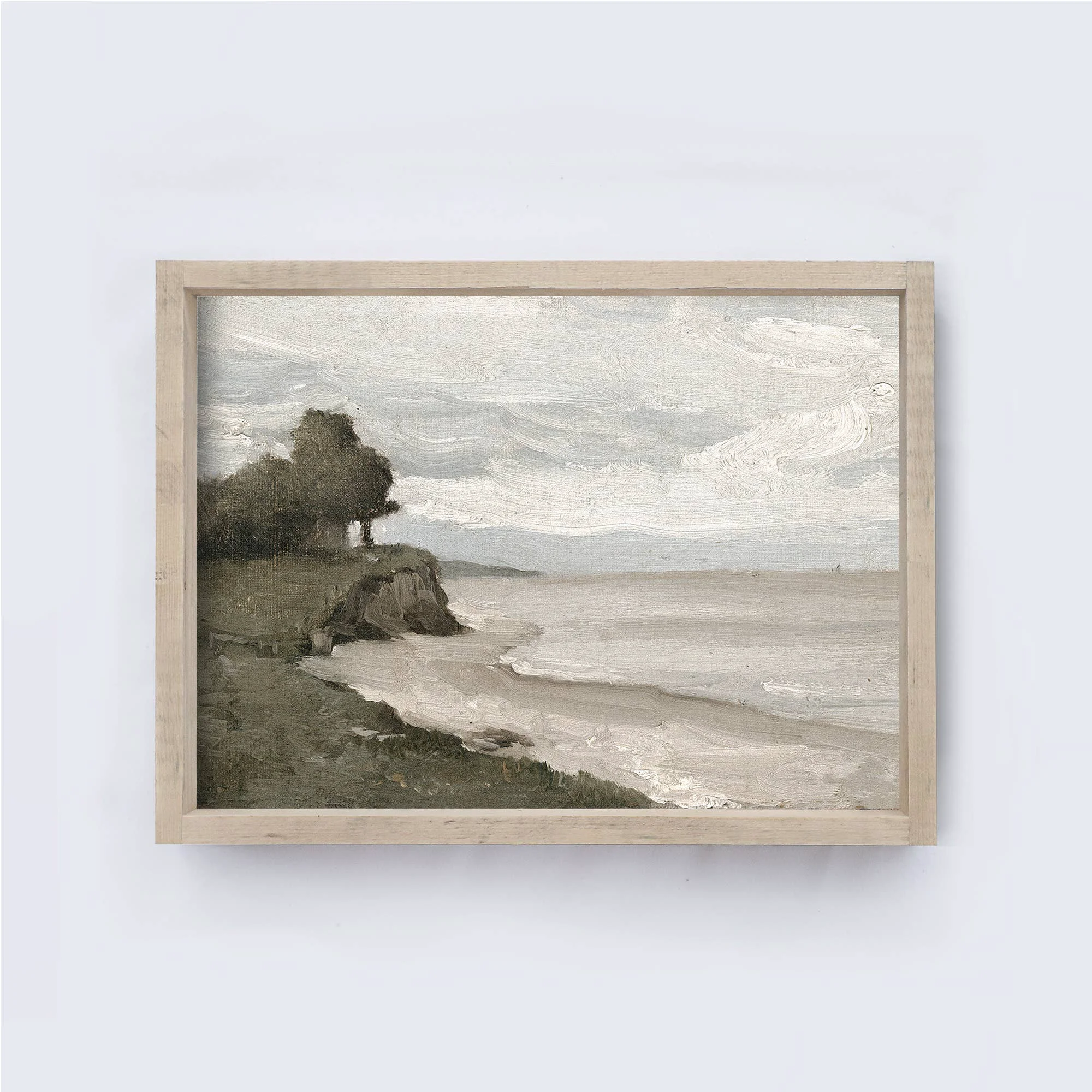 Modern Vintage Coastal Sea Painting Aged Farmhouse 8.5x7 Green