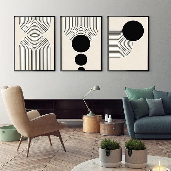 Premium Mid Century Geometric Canvas Wall Art Trendy