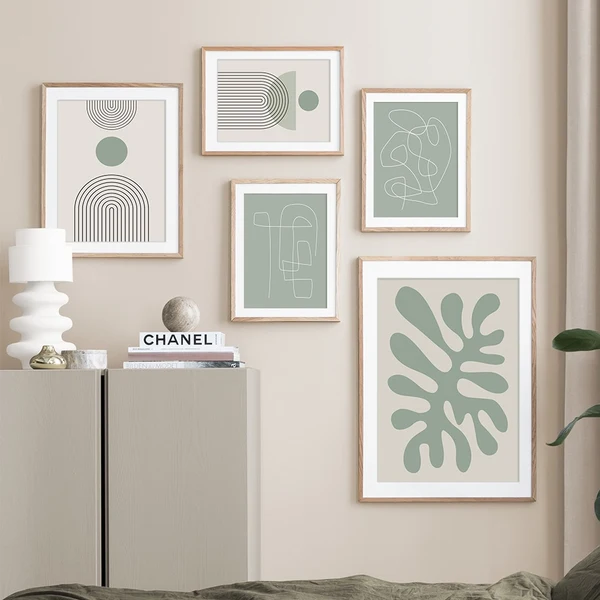 First-Class Abstract Green Line Art Canvas Natural