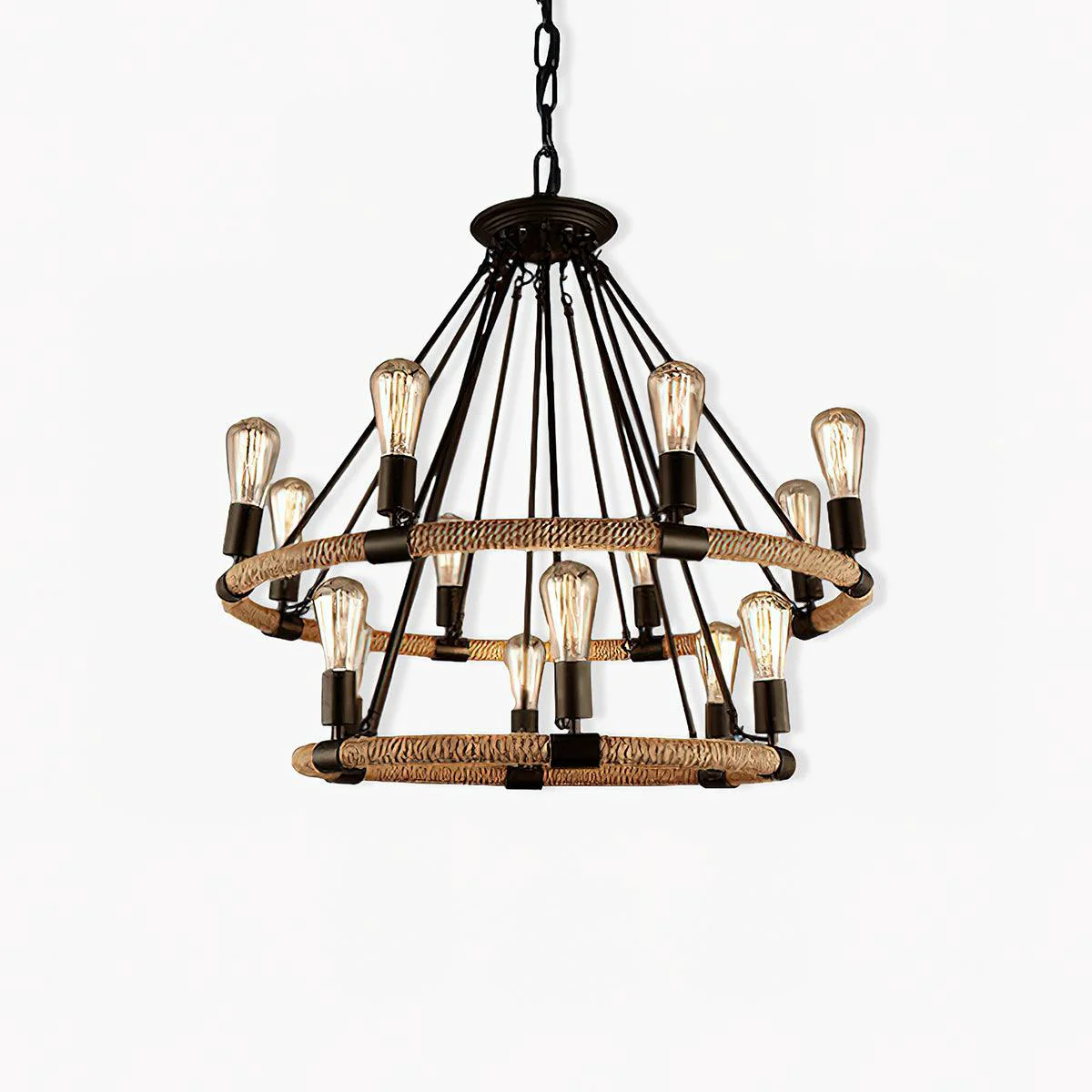 Optimized Hemp Rope Industrial Large Circle Chandelier Efficient
