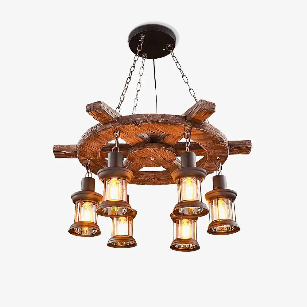Carefully Designed Nautical Industrial Style Wooden Chandelier Efficient