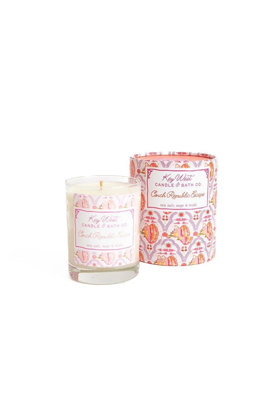 High-End Conch Republic Escape Glass12oz - Sea Salt Sage White MuskConch Republic Escape – Tropical Island Candle Trendy