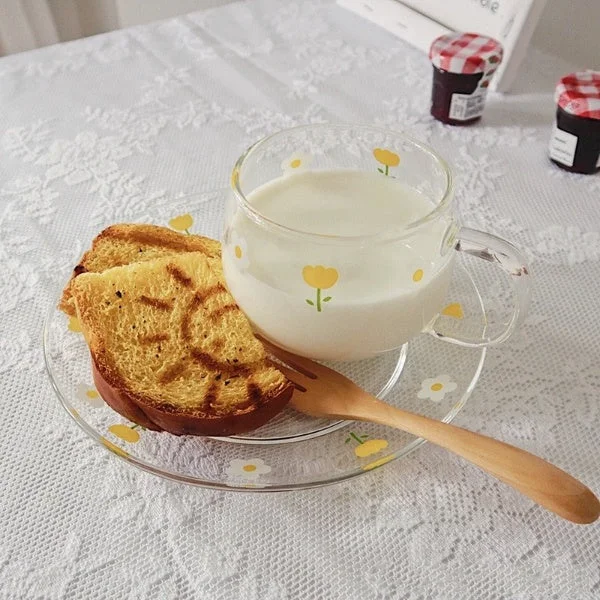 Recyclable Tulip Tempered Glass Dinner Plate Tea Set Excellent