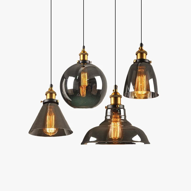Smooth Levy Industrial Metal Glass Pendant Light Clear Amber Smoke Gray Dining Room Easy-to-Use